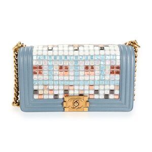 Chanel Limited Edition Light Blue Leather & Mosaic Medium Boy Bag
